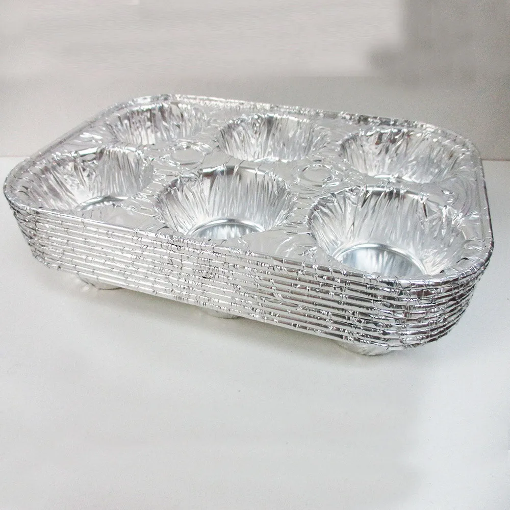 10 Pack Foil 6 Cavity Aluminum Pan Cake Mold Muffin Cupcake Disposable Container