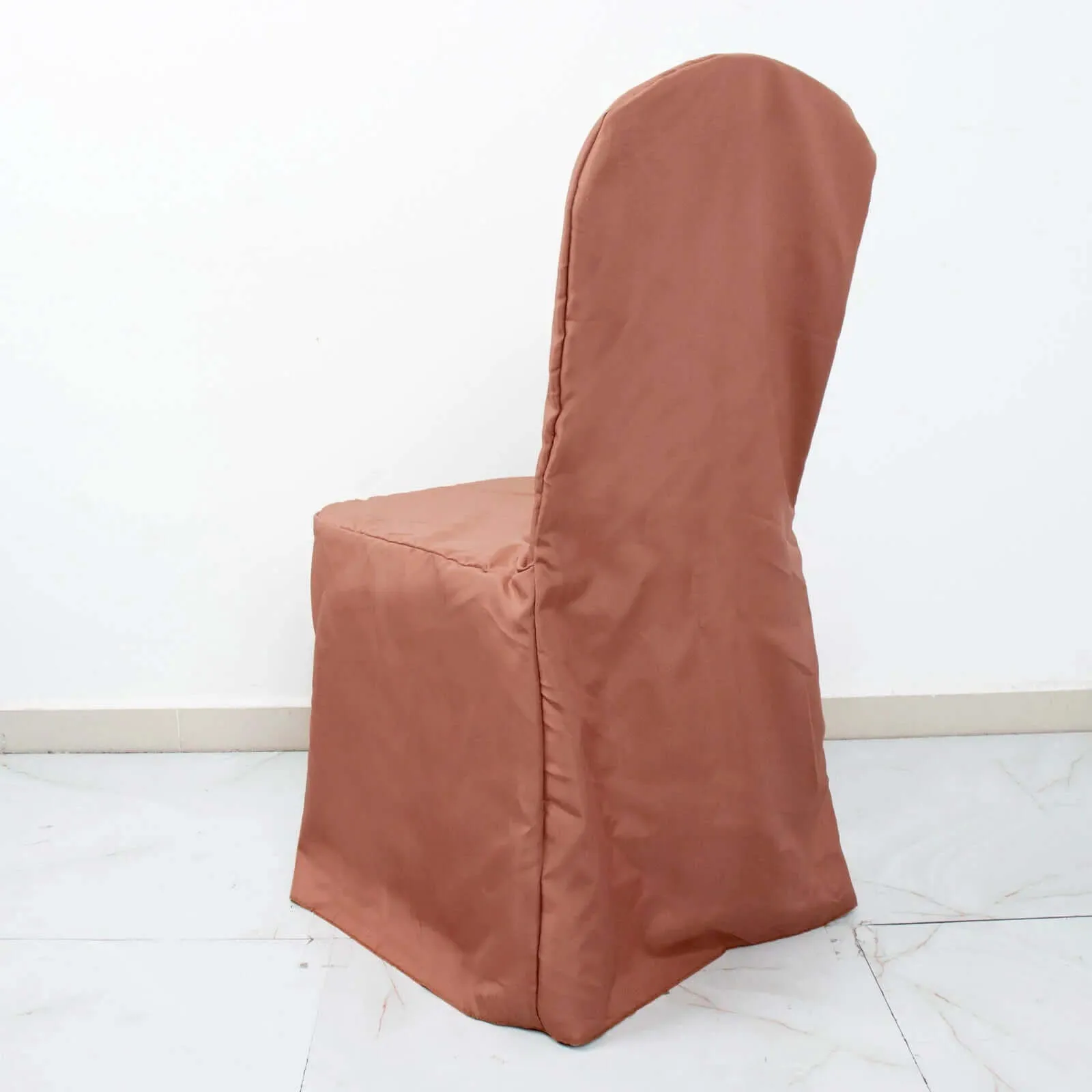 10 Pack Terracotta (Rust) Polyester Banquet Chair Covers, Reusable Stain Resistant Slip On Chair Covers