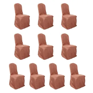 10 Pack Terracotta (Rust) Polyester Banquet Chair Covers, Reusable Stain Resistant Slip On Chair Covers
