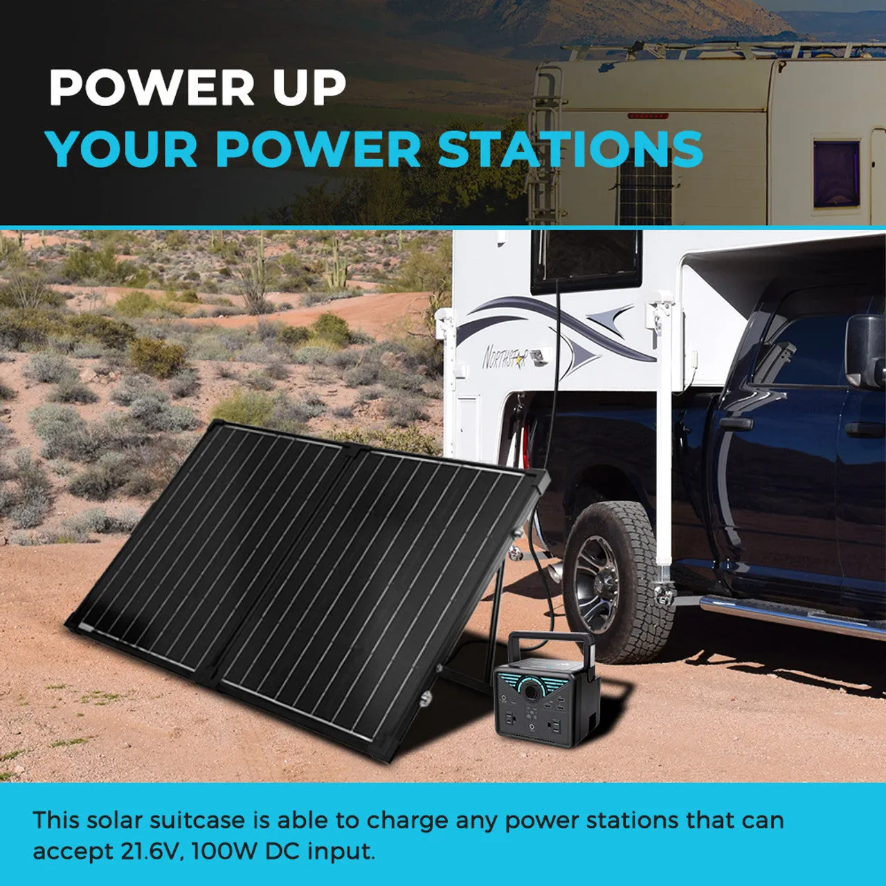 100 Watt 12 Volt Monocrystalline Foldable Solar Suitcase with Voyager