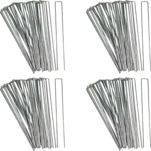 12" Outdoor Lawn and Garden Galvanized Steel Staple Stakes for Landscape Fabric/Fences/Sod 100-Pack