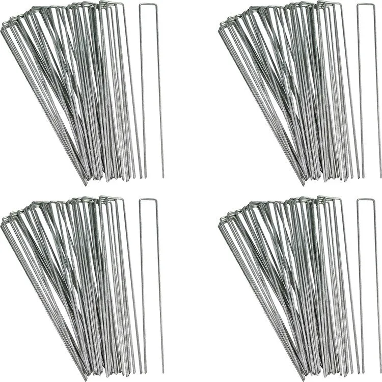 12" Outdoor Lawn and Garden Galvanized Steel Staple Stakes for Landscape Fabric/Fences/Sod 100-Pack