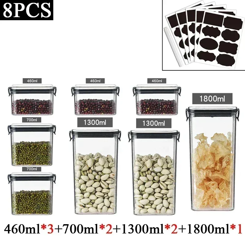 15.5-60.8 Fl Oz Plastic Food Storage Box Sets Stackable Kitchen Sealed Jar Containers