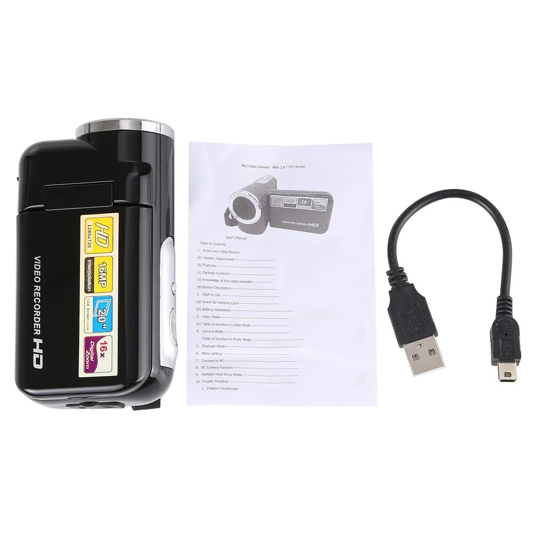 16MP 16X Digital Video Camera with 2.0 LCD Screen | 1280X720P HD | 16X Zoom | Black