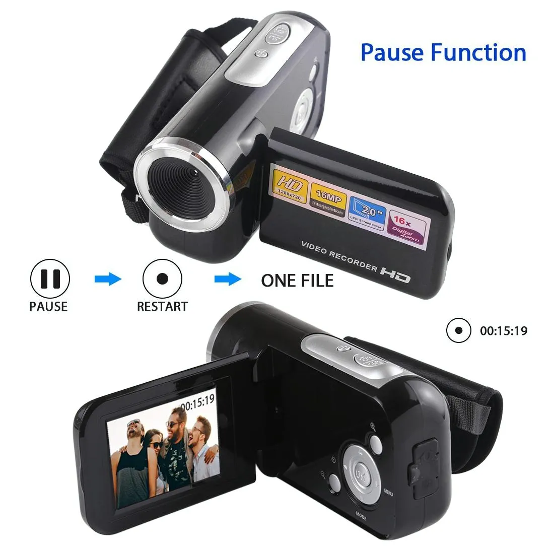 16MP 16X Digital Video Camera with 2.0 LCD Screen | 1280X720P HD | 16X Zoom | Black