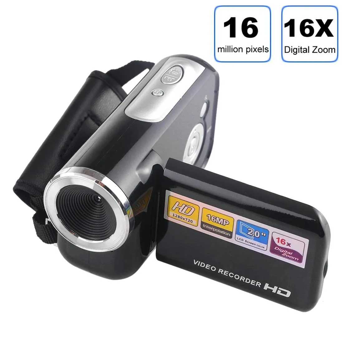 16MP 16X Digital Video Camera with 2.0 LCD Screen | 1280X720P HD | 16X Zoom | Black