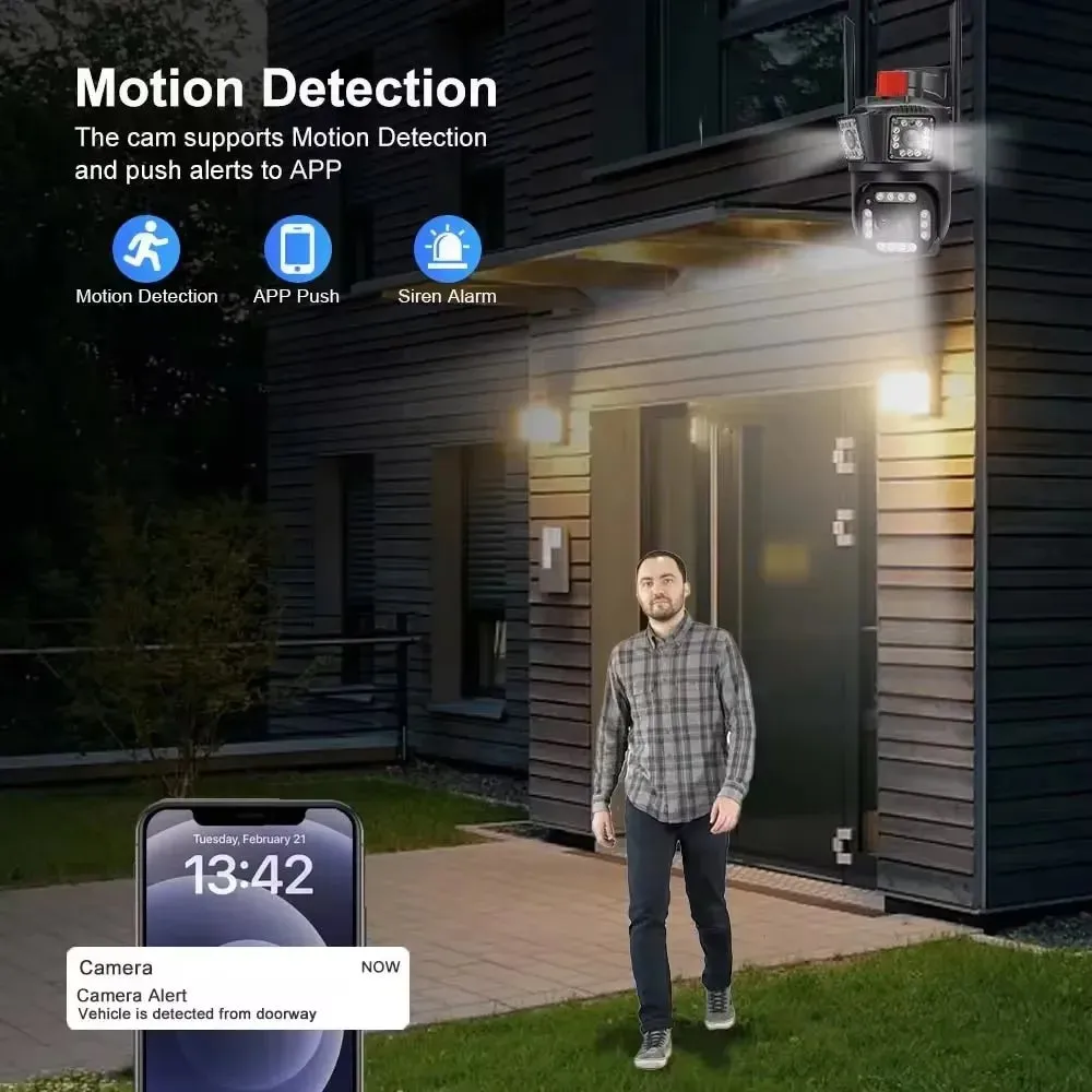 16MP 8K WiFi IP Camera 10X Zoom 4K Outdoor Security Camera AI Track Four Lens Three Screen Street 360 Surveillance PTZ Cameras