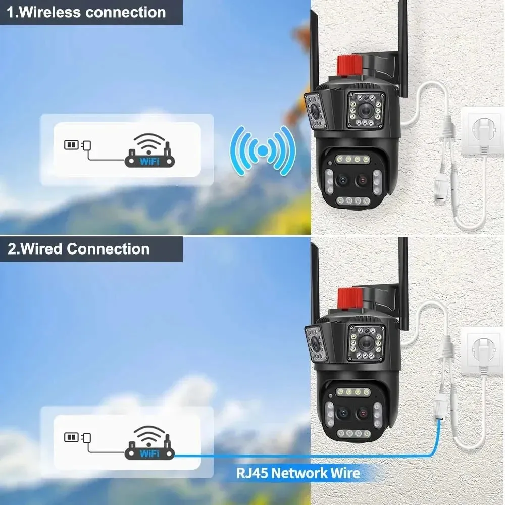 16MP 8K WiFi IP Camera 10X Zoom 4K Outdoor Security Camera AI Track Four Lens Three Screen Street 360 Surveillance PTZ Cameras