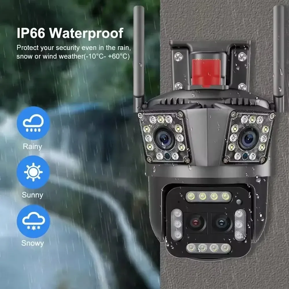 16MP 8K WiFi IP Camera 10X Zoom 4K Outdoor Security Camera AI Track Four Lens Three Screen Street 360 Surveillance PTZ Cameras