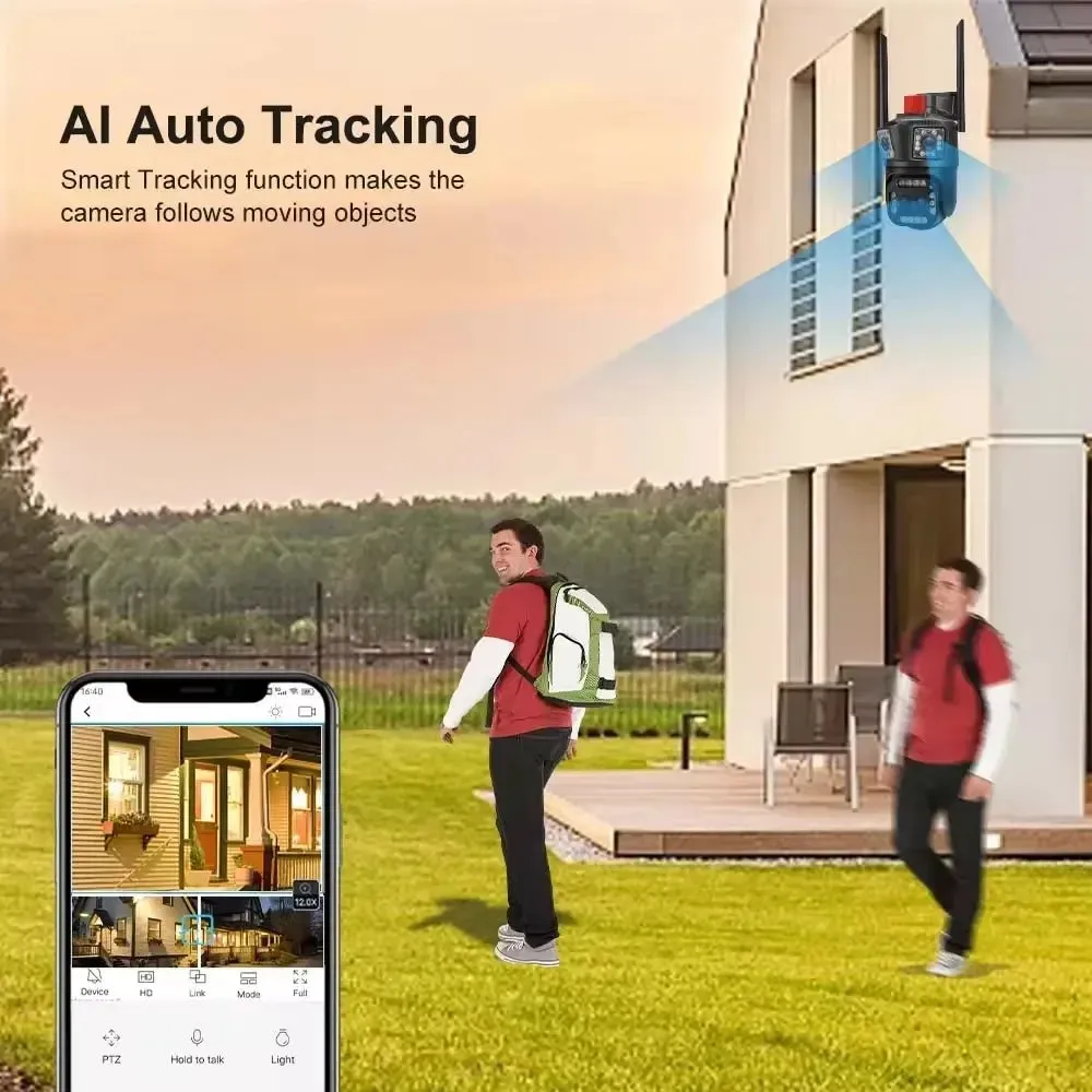 16MP 8K WiFi IP Camera 10X Zoom 4K Outdoor Security Camera AI Track Four Lens Three Screen Street 360 Surveillance PTZ Cameras