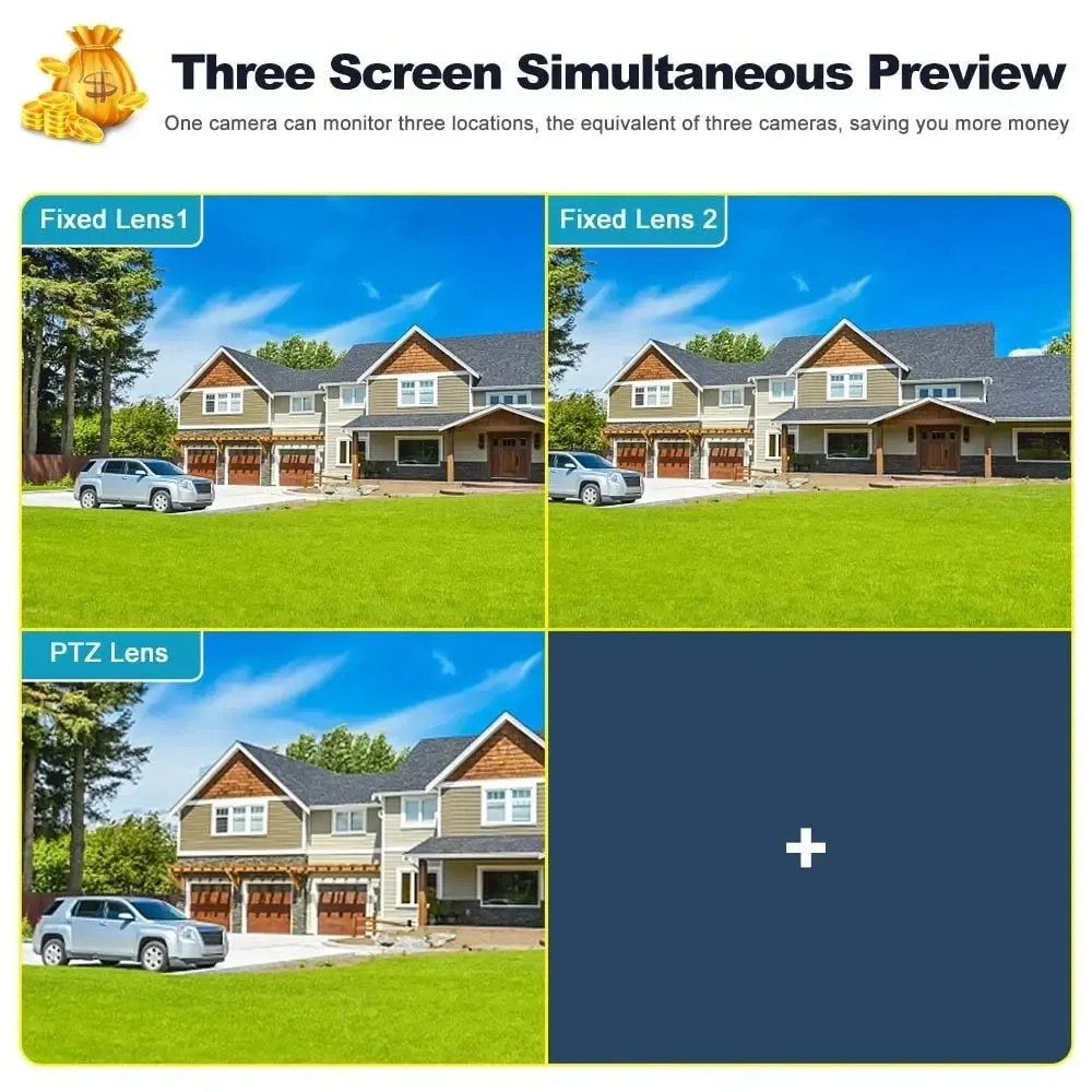 16MP 8K WiFi IP Camera 10X Zoom 4K Outdoor Security Camera AI Track Four Lens Three Screen Street 360 Surveillance PTZ Cameras