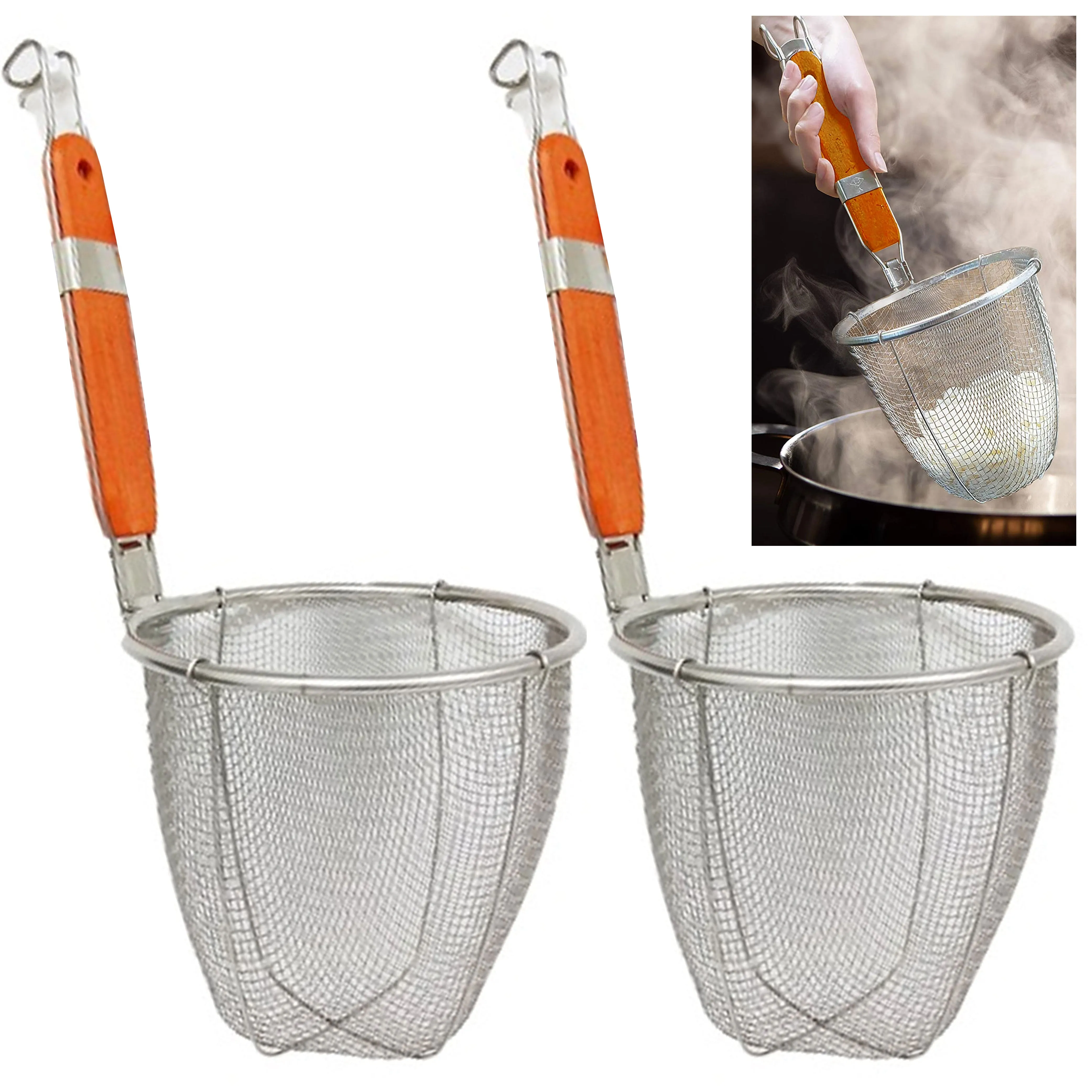 2 Pc Deep Fryer Basket French Fry Drain Noodle Stainless Steel Strainer Colander
