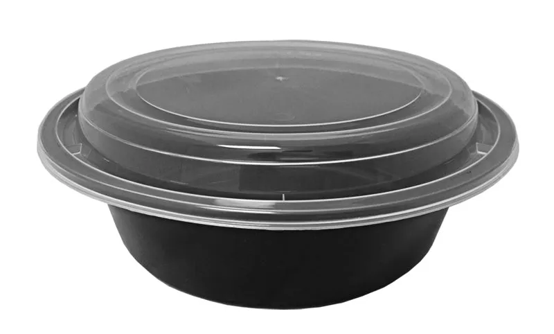 32 oz. Round Black 7" Container w/Lid Combo 50/PK