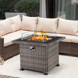 32'' Propane Fire Pit Table, 50000 BTU Square Gas Fire Pit w/ Glass Beads & Waterproof cover