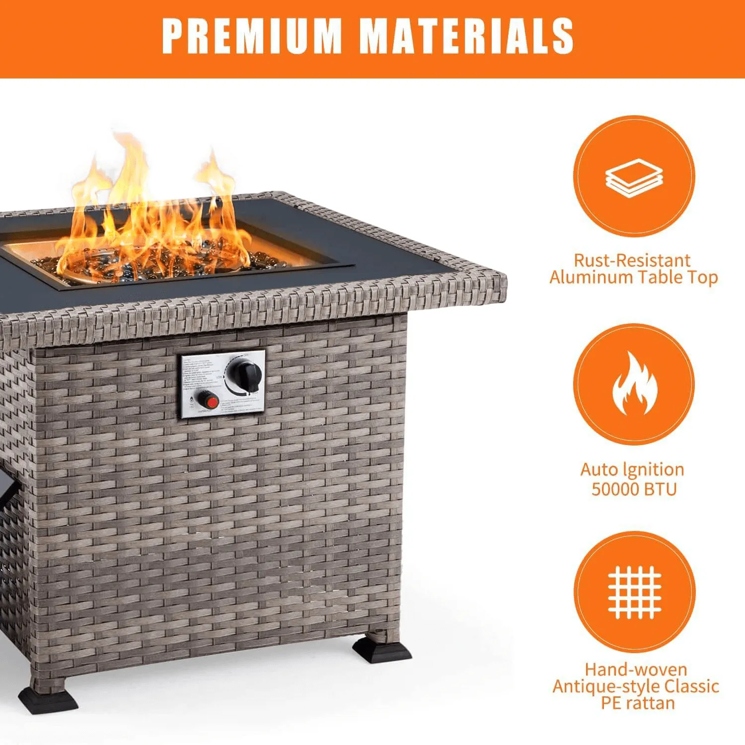 32'' Propane Fire Pit Table, 50000 BTU Square Gas Fire Pit w/ Glass Beads & Waterproof cover
