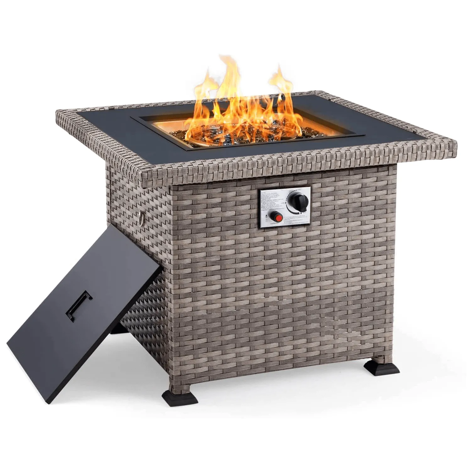 32'' Propane Fire Pit Table, 50000 BTU Square Gas Fire Pit w/ Glass Beads & Waterproof cover
