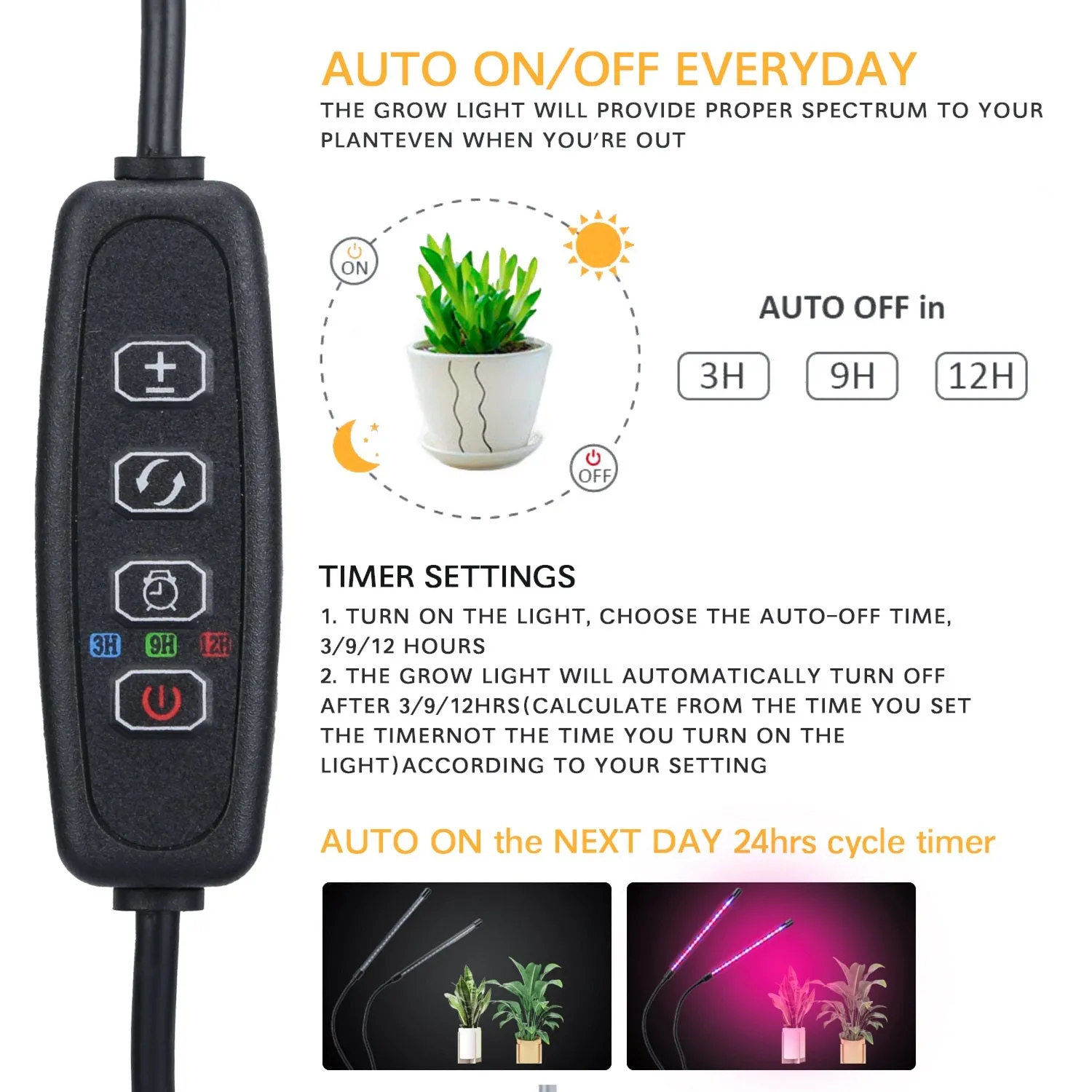 80W Flexible Plant Grow Light with Timer, 4 Heads - NOVEDEN