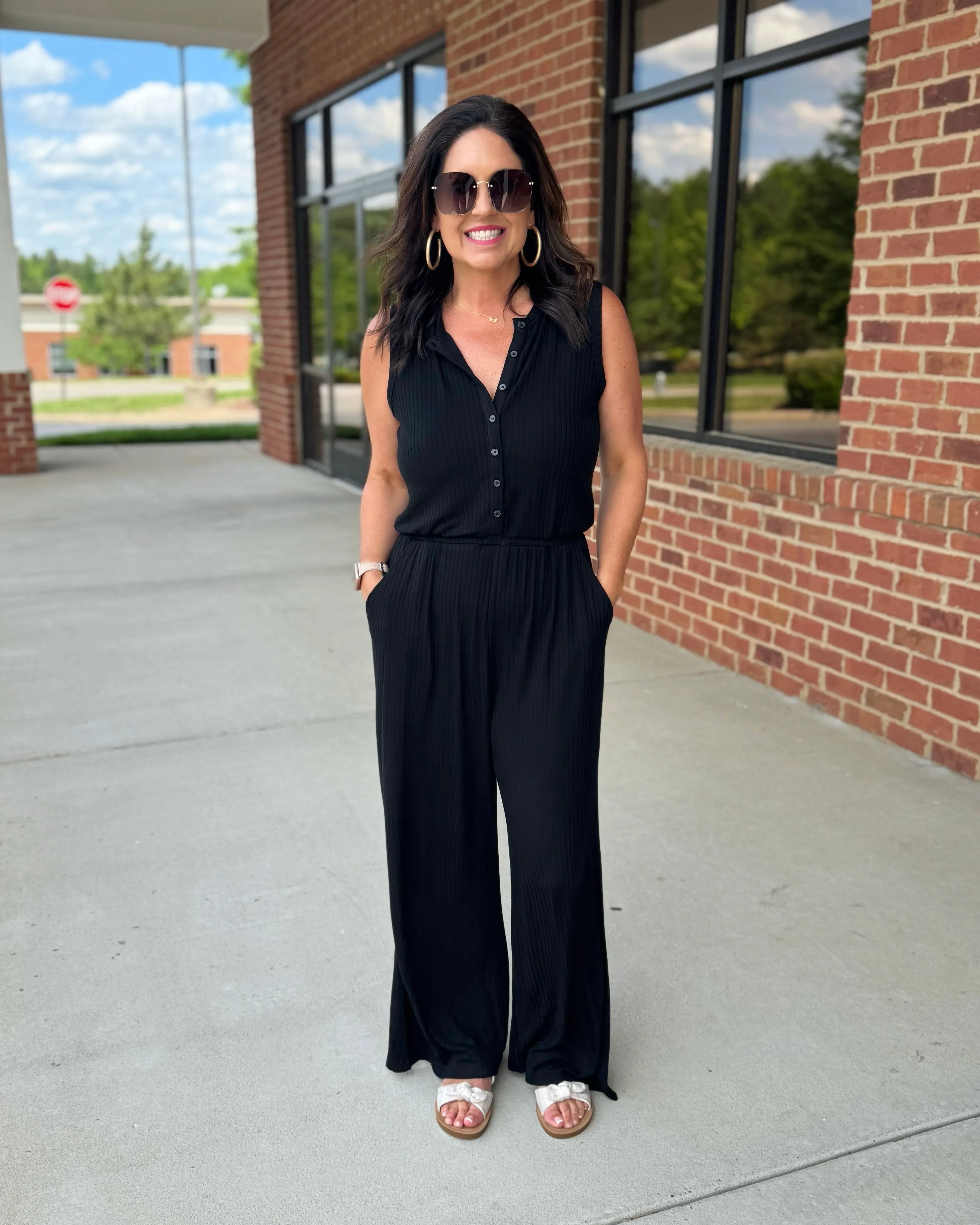 Beth Ribbed Jumpsuit in Black