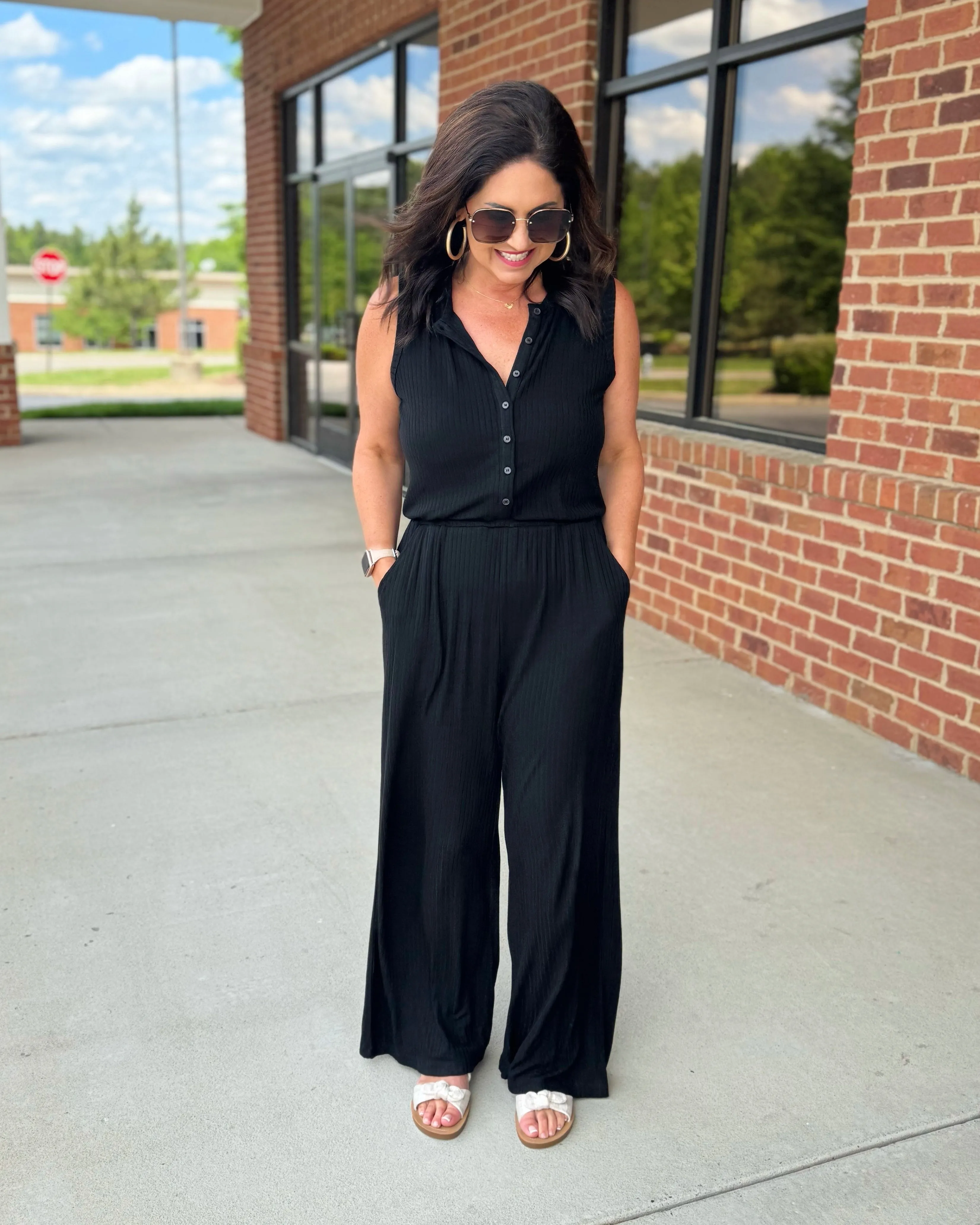 Beth Ribbed Jumpsuit in Black