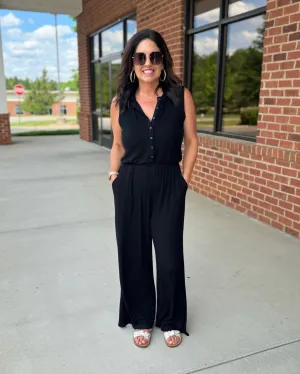 Beth Ribbed Jumpsuit in Black