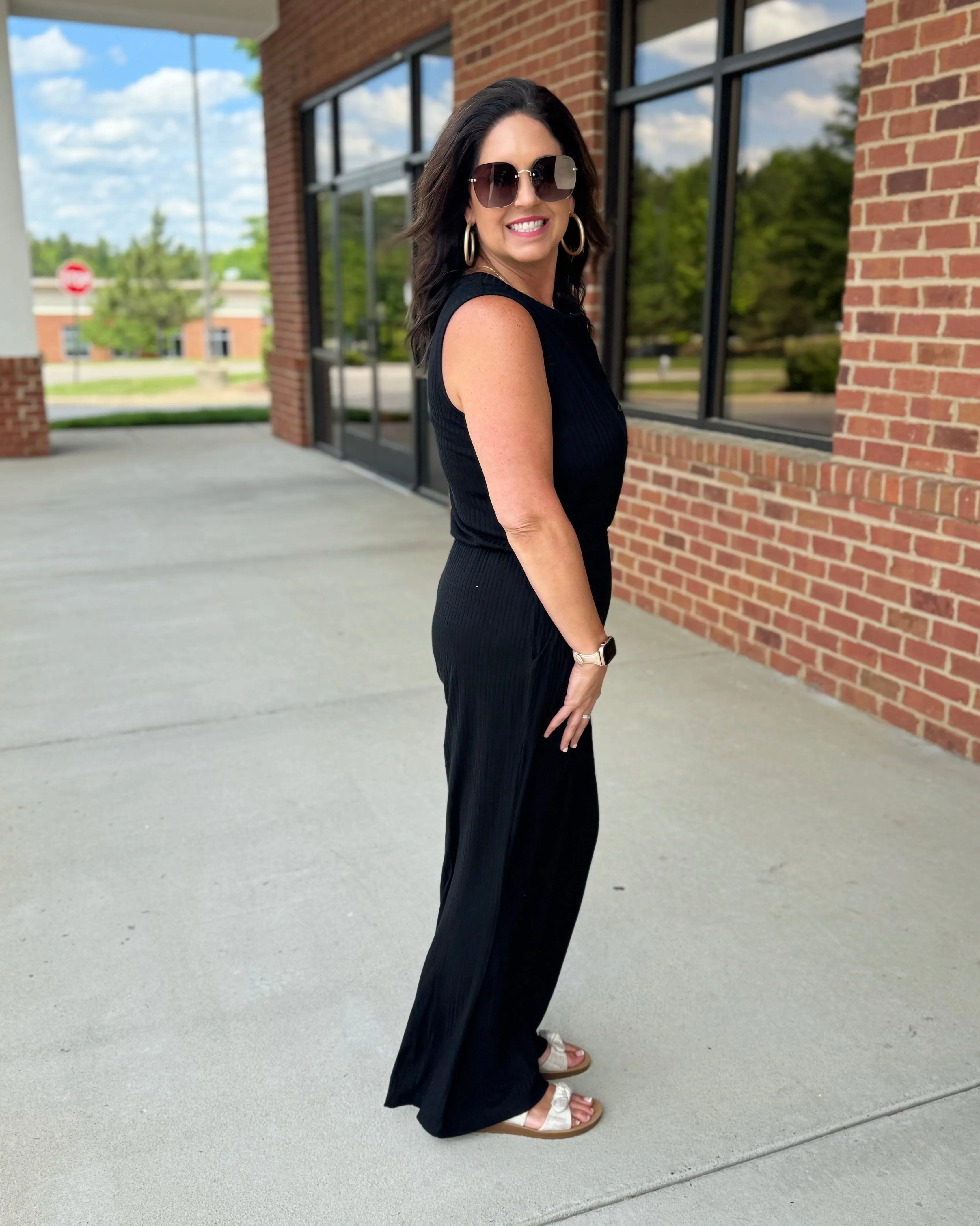 Beth Ribbed Jumpsuit in Black