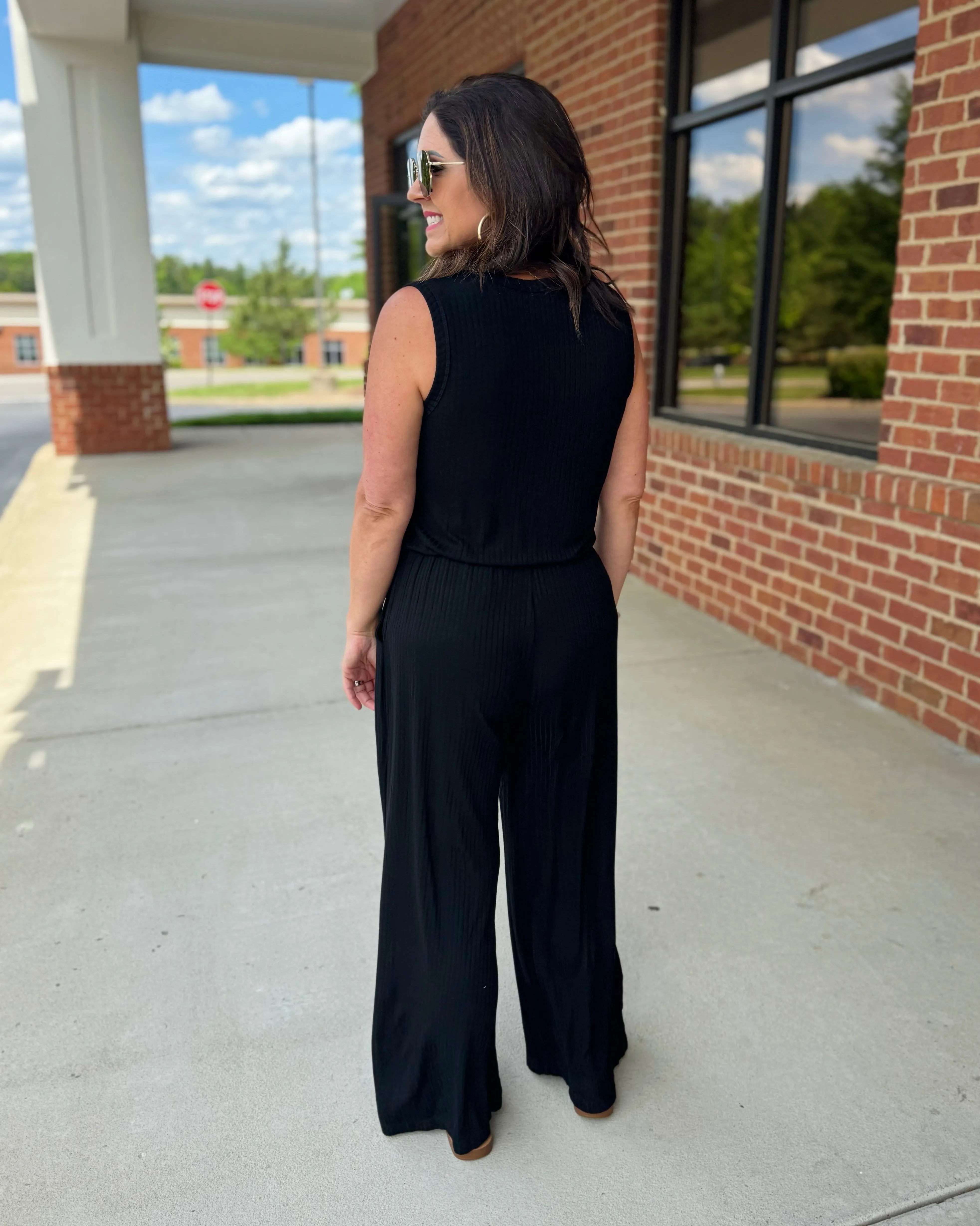 Beth Ribbed Jumpsuit in Black