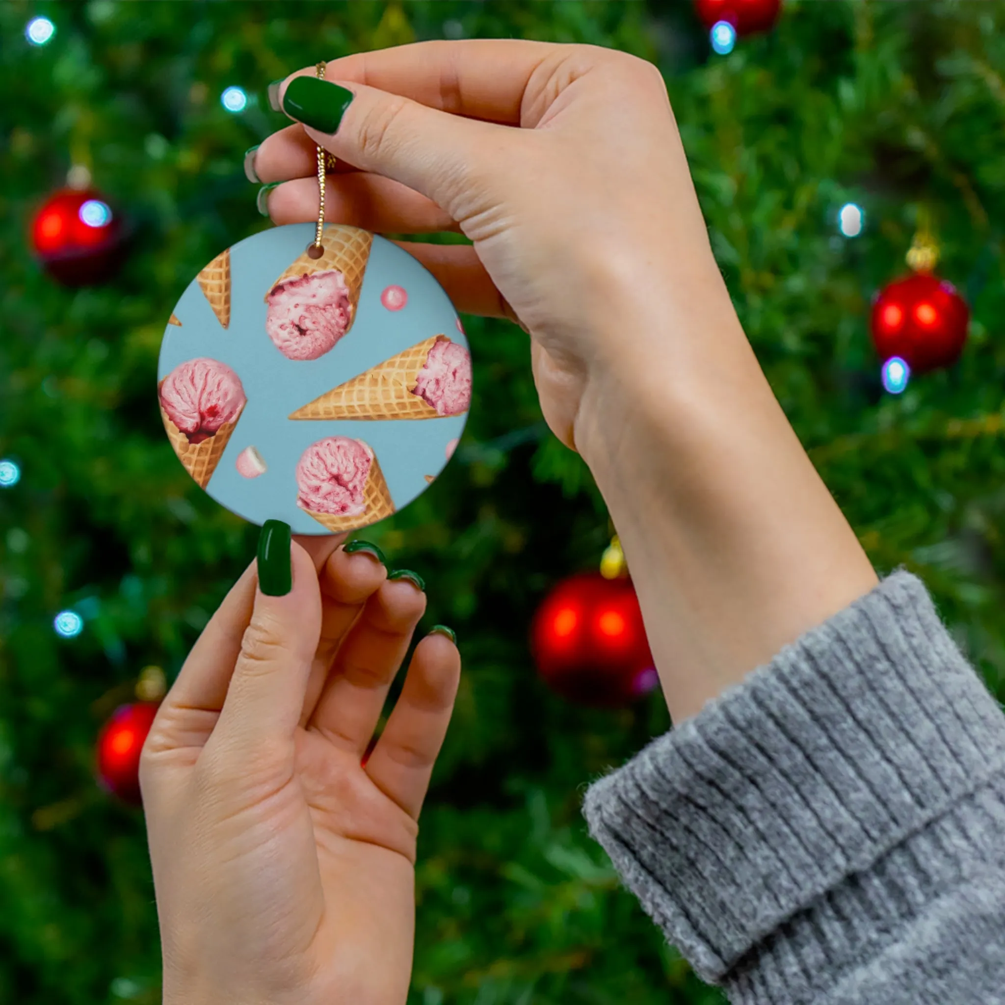 Beth Sistrunk: "Strawberry Ice Cream Cones" - Ceramic Ornament, 1-Pack