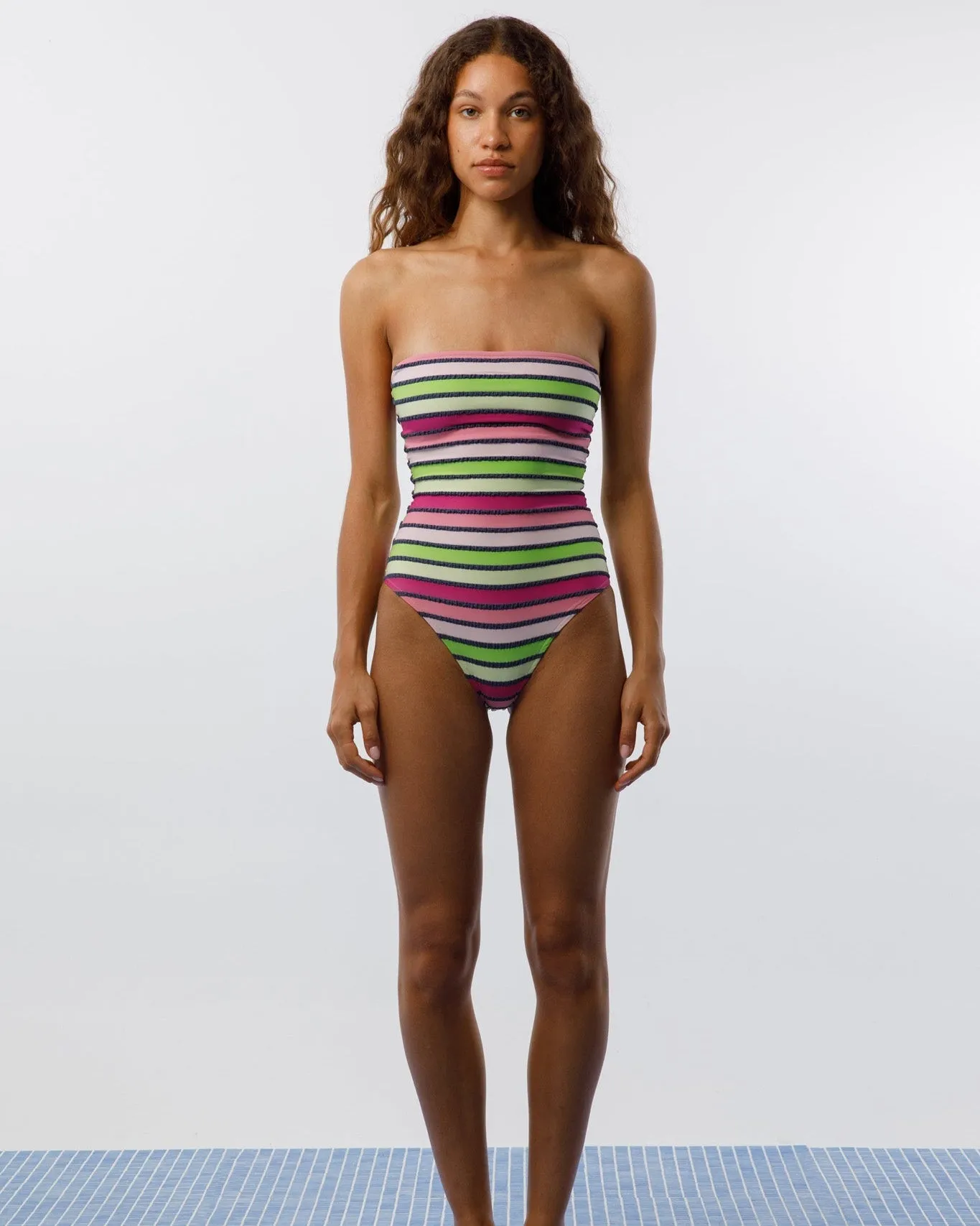 Caro Luna: Brenda Jacquard One Piece - Green Stripe