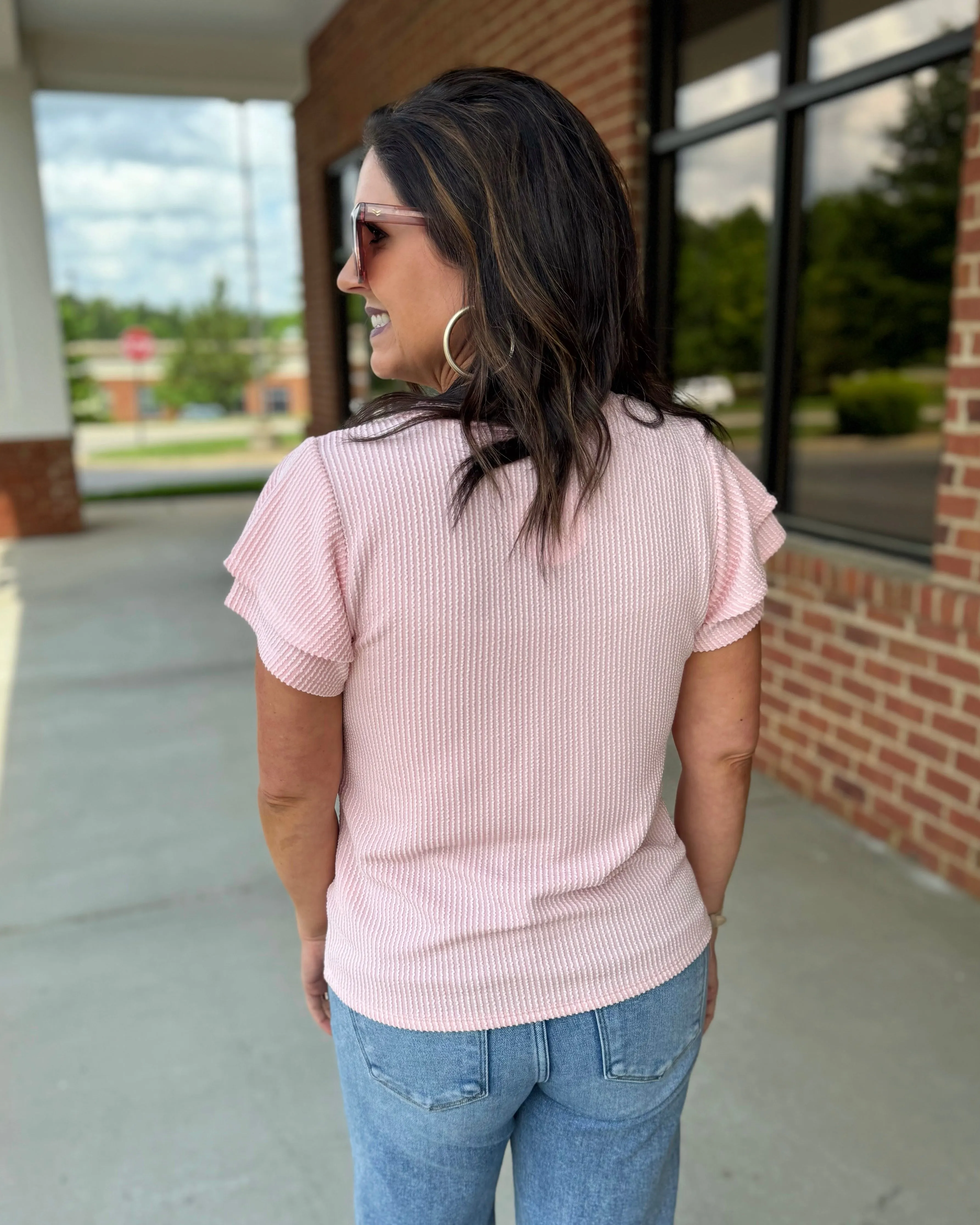 Christie Flutter Sleeve Top in Icy Blush