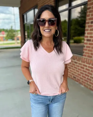 Christie Flutter Sleeve Top in Icy Blush
