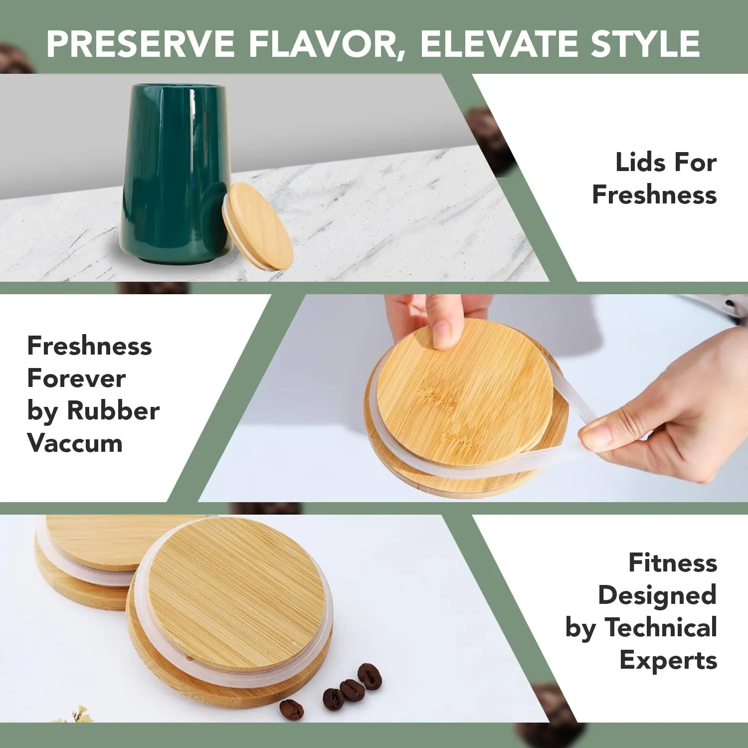 Ekhasa Ceramic Jar with Bamboo Lid for Multipurpose Kitchen Storage (850ml) (Green) | Airtight Container Storage Jar for Kitchen | Tea, Coffee, Sugar, Snacks, Salt Container | Pickle Storage Barni