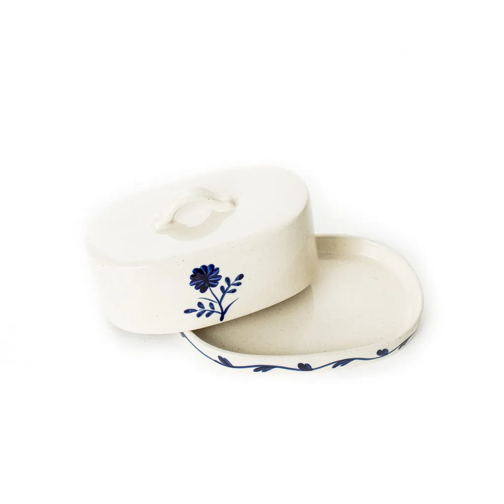 Hand-Painted Blue Flora Butter Dish