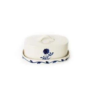 Hand-Painted Blue Flora Butter Dish