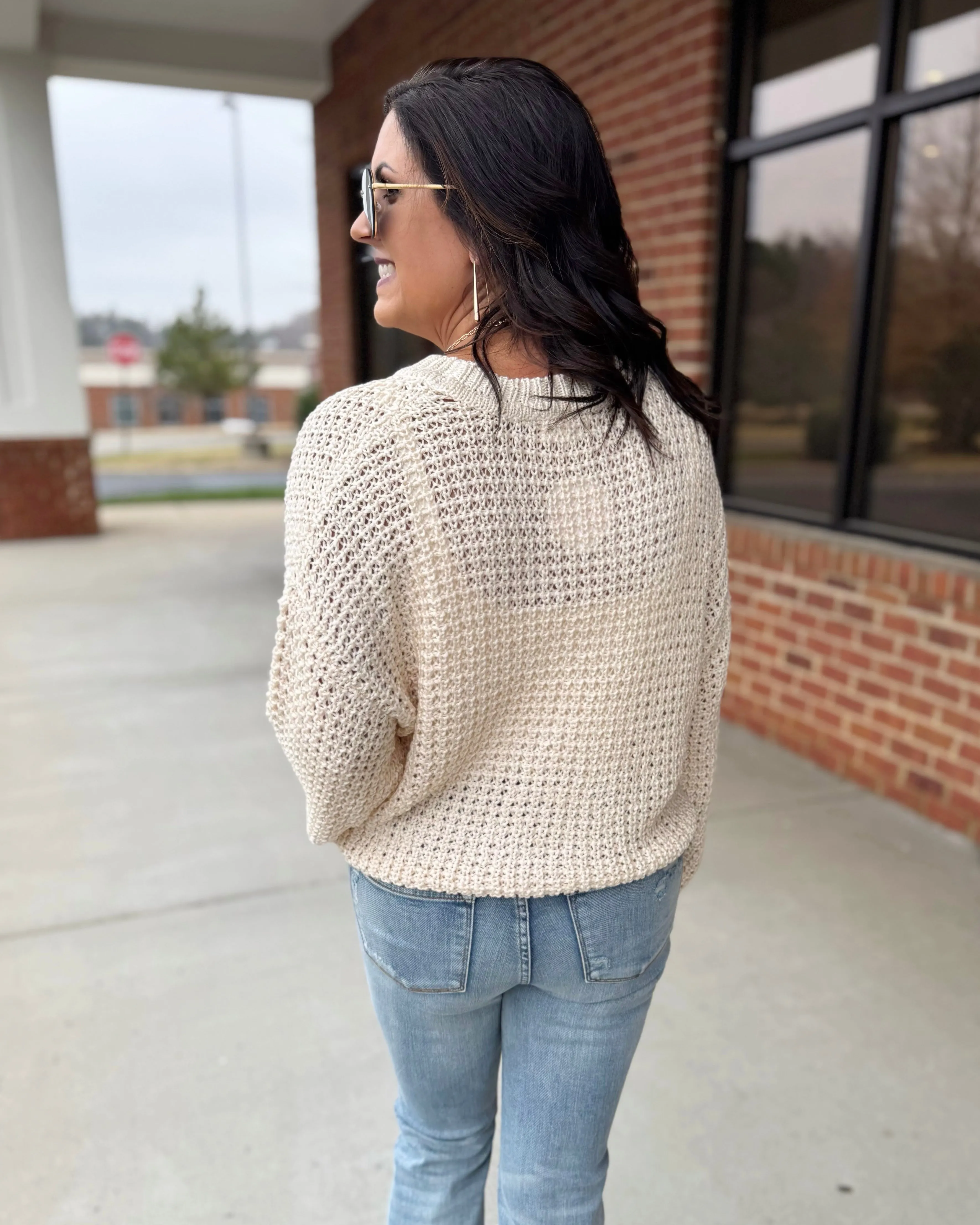 Jolene Crochet Knit Sweater in Oatmeal