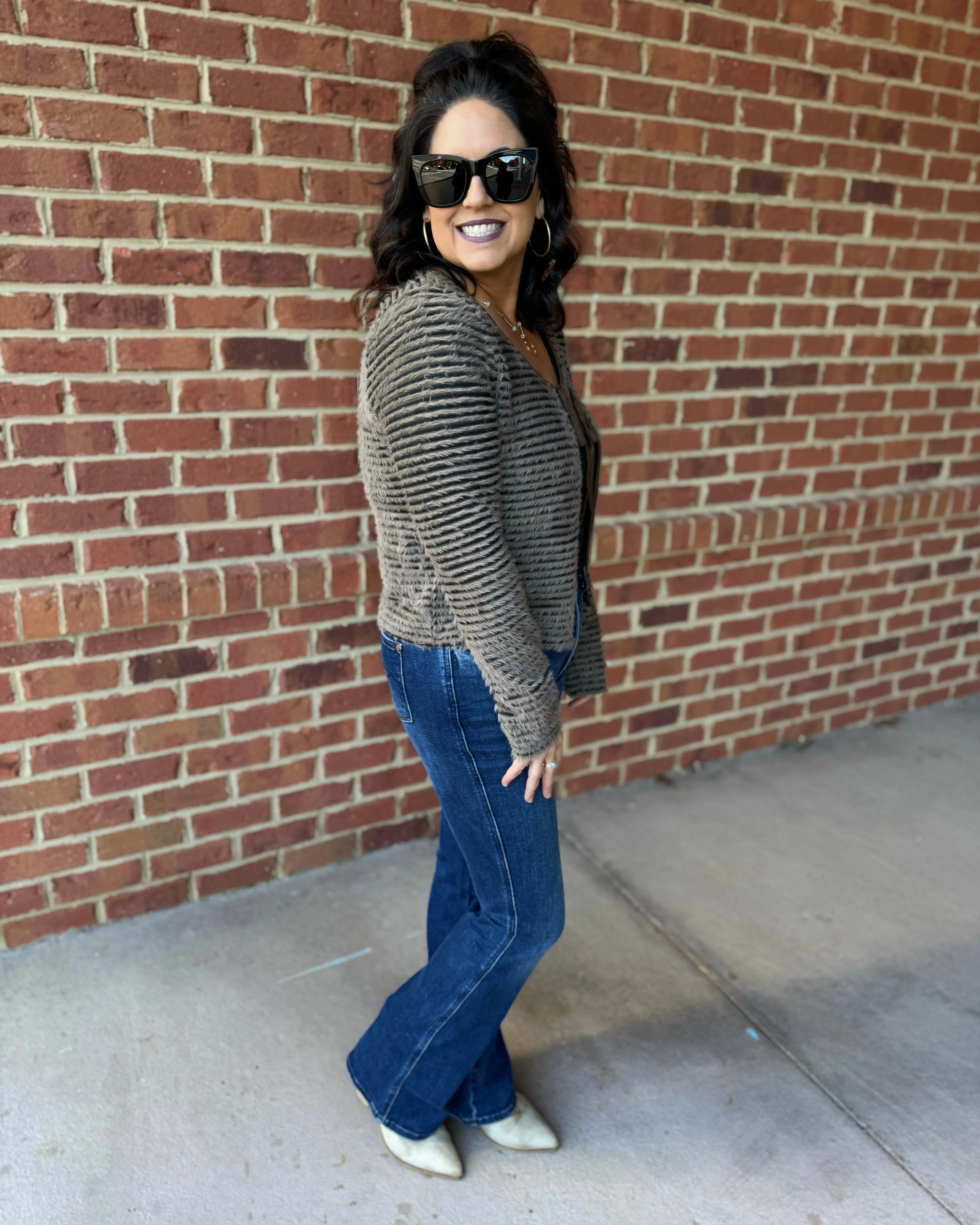 Karen Crop Cardigan in Taupe/Black FINAL SALE