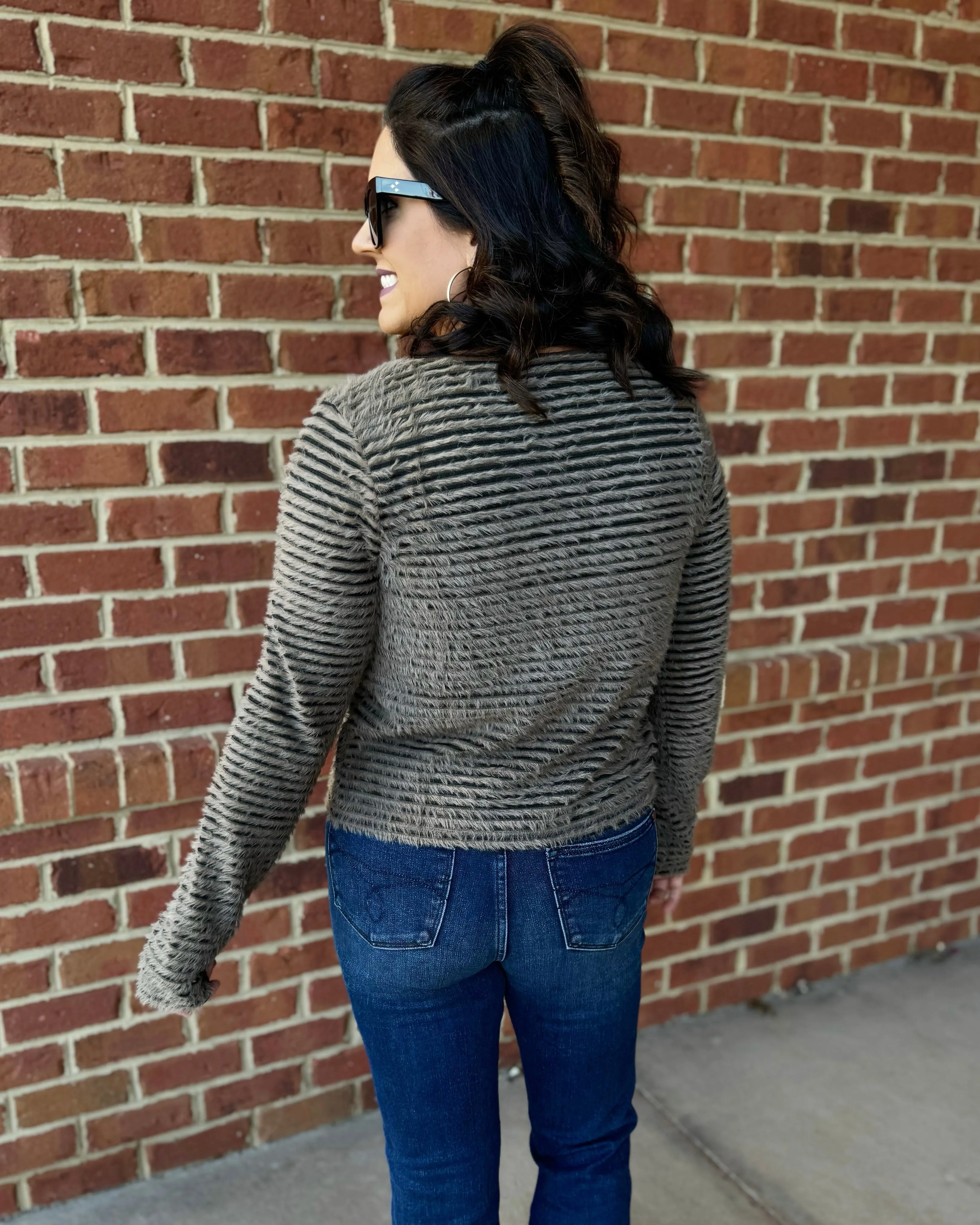 Karen Crop Cardigan in Taupe/Black FINAL SALE