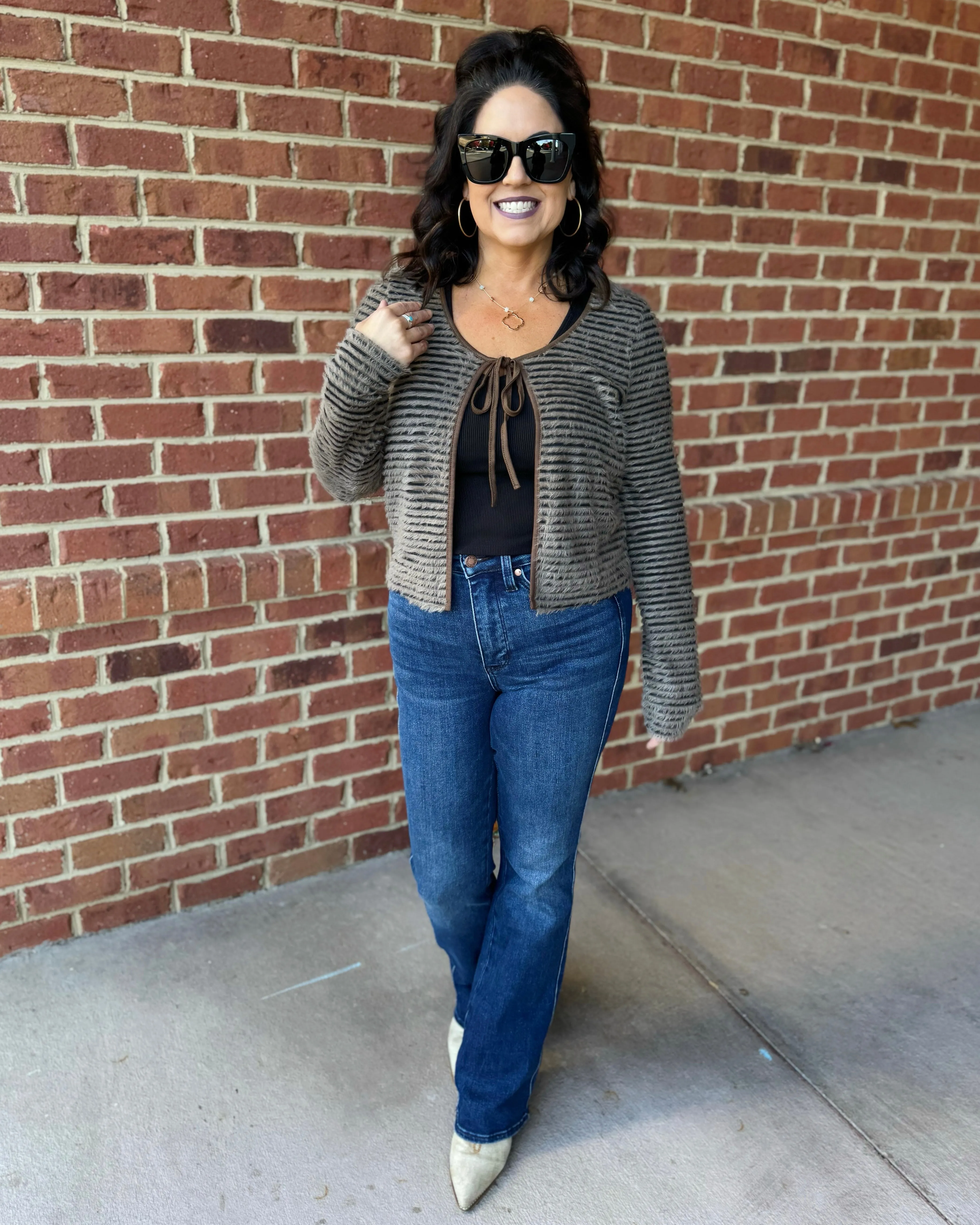 Karen Crop Cardigan in Taupe/Black FINAL SALE