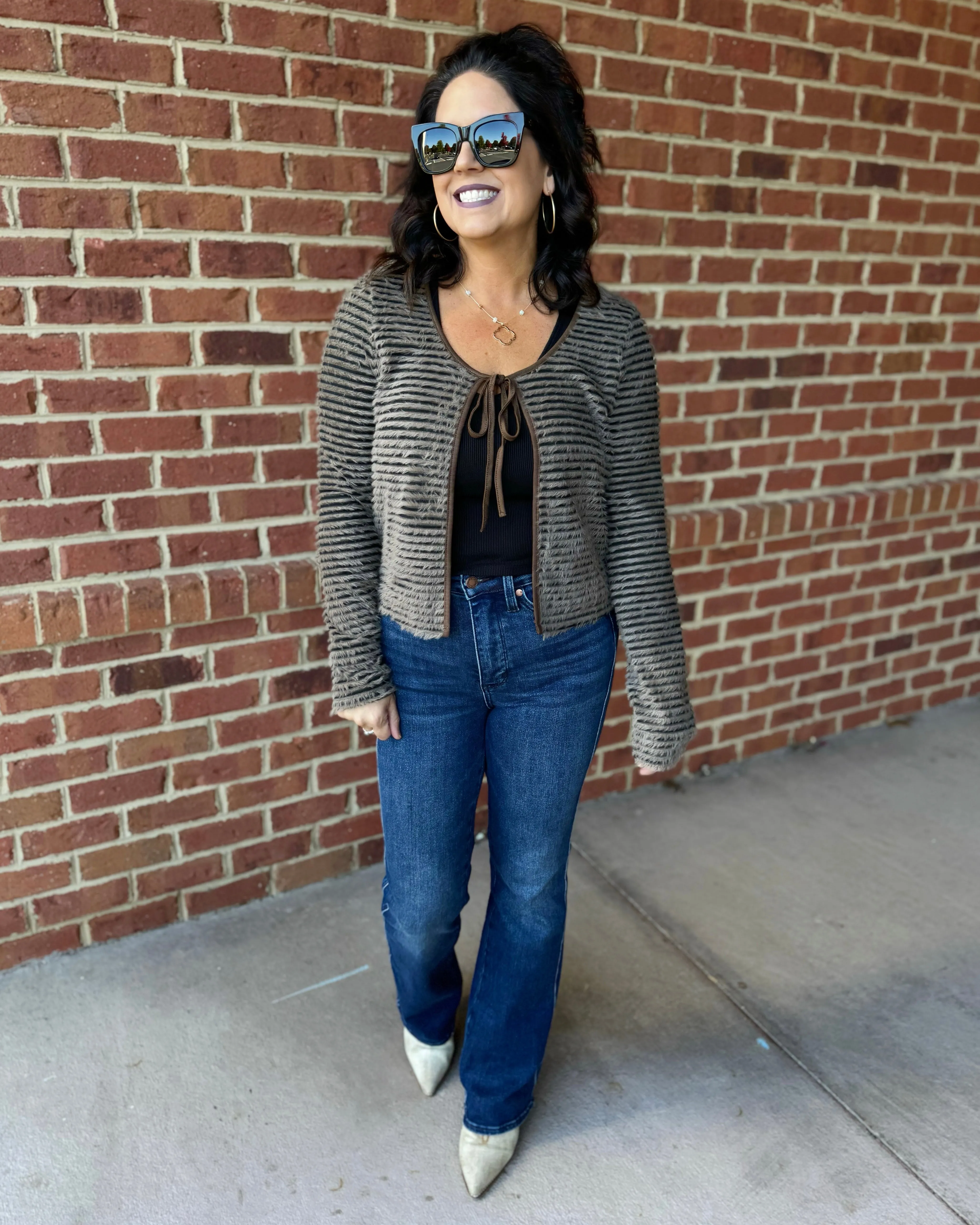 Karen Crop Cardigan in Taupe/Black FINAL SALE