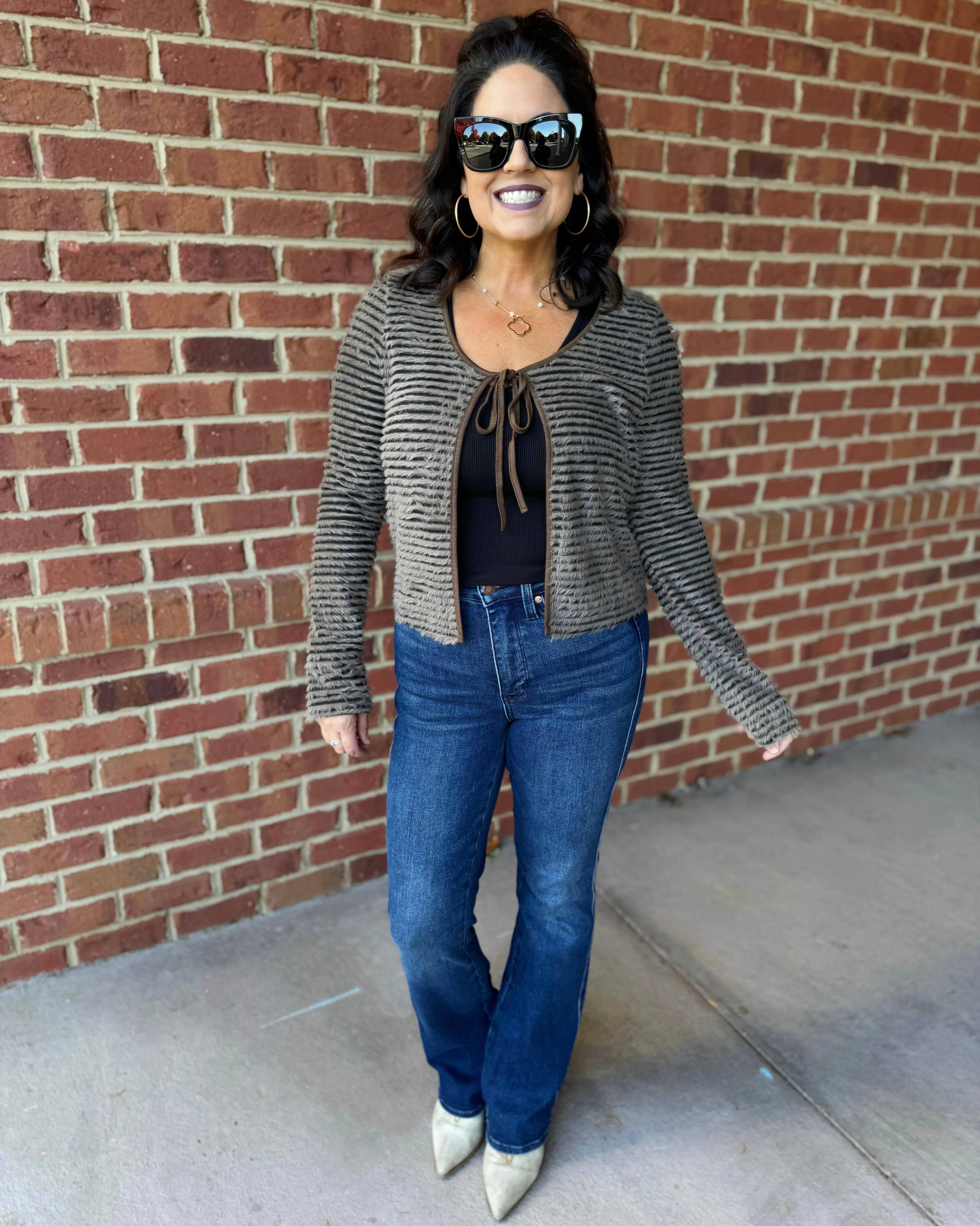 Karen Crop Cardigan in Taupe/Black FINAL SALE