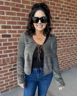 Karen Crop Cardigan in Taupe/Black FINAL SALE