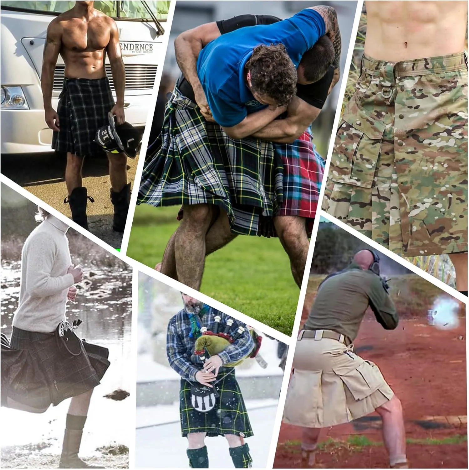 Kilt for Men Camo Utility Kilt Waterproof Tactical Kilt Irish Scottish Kilts 4 Pockets