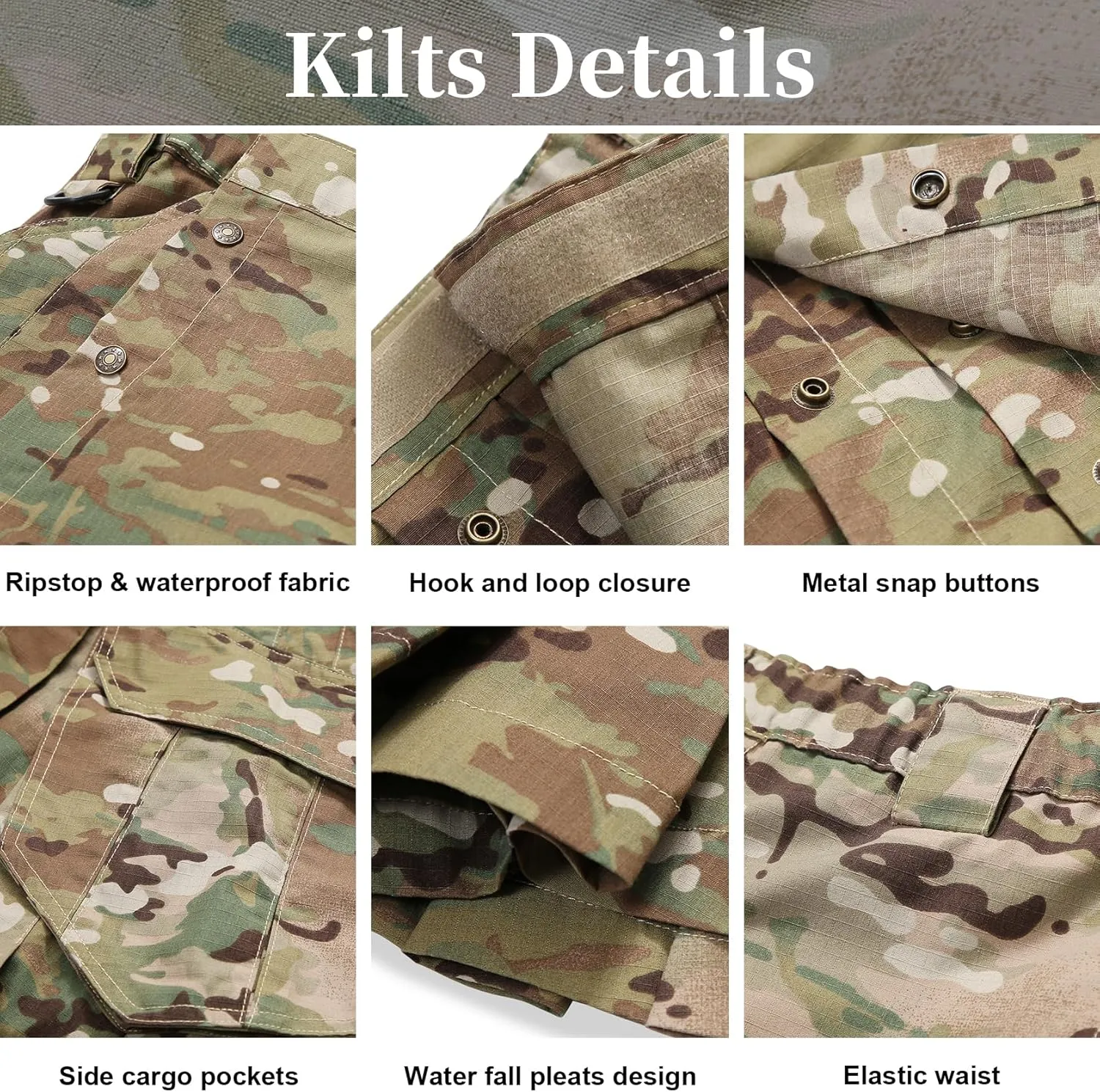 Kilt for Men Camo Utility Kilt Waterproof Tactical Kilt Irish Scottish Kilts 4 Pockets
