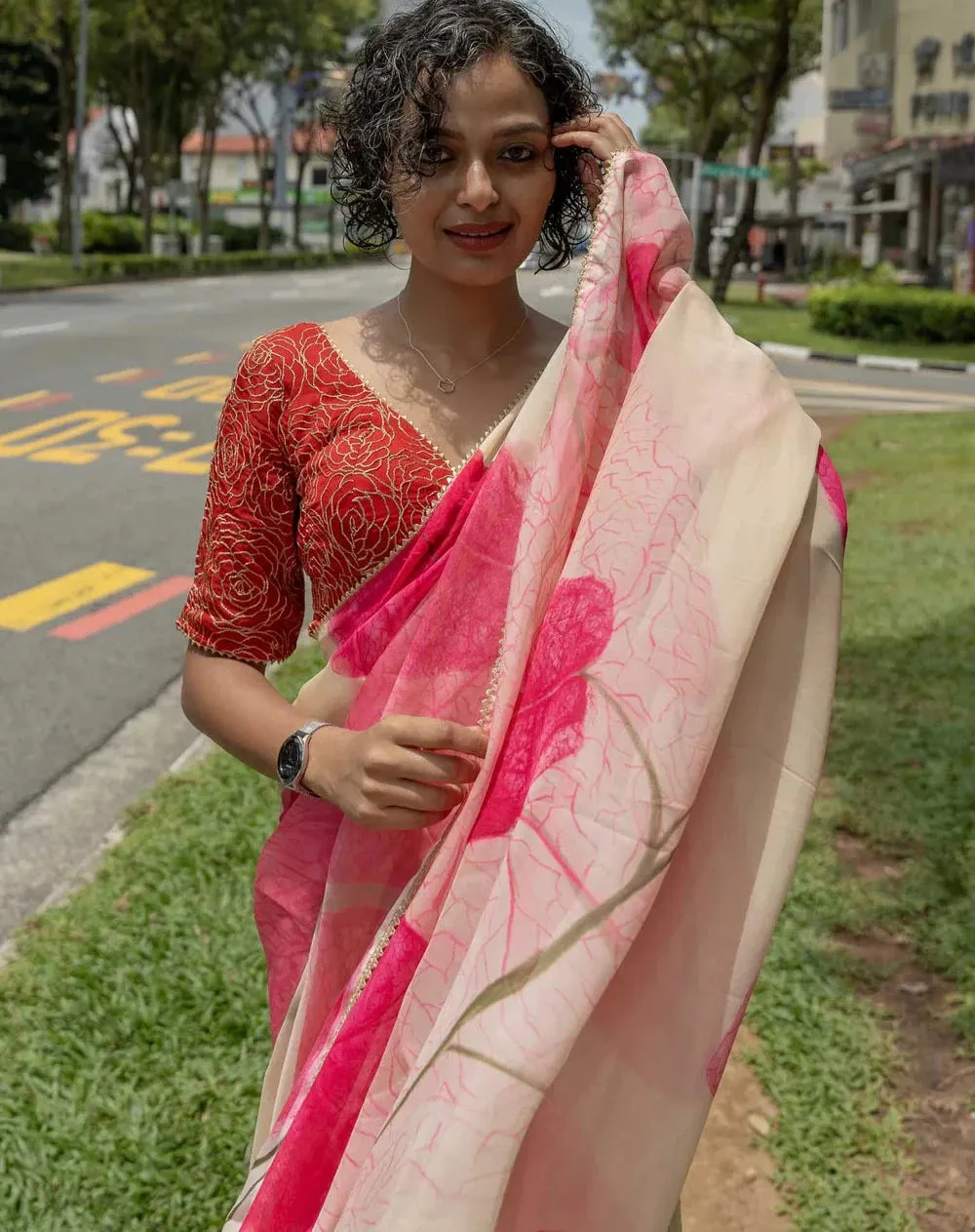 Lightweight Viscose Organza Floral Saree