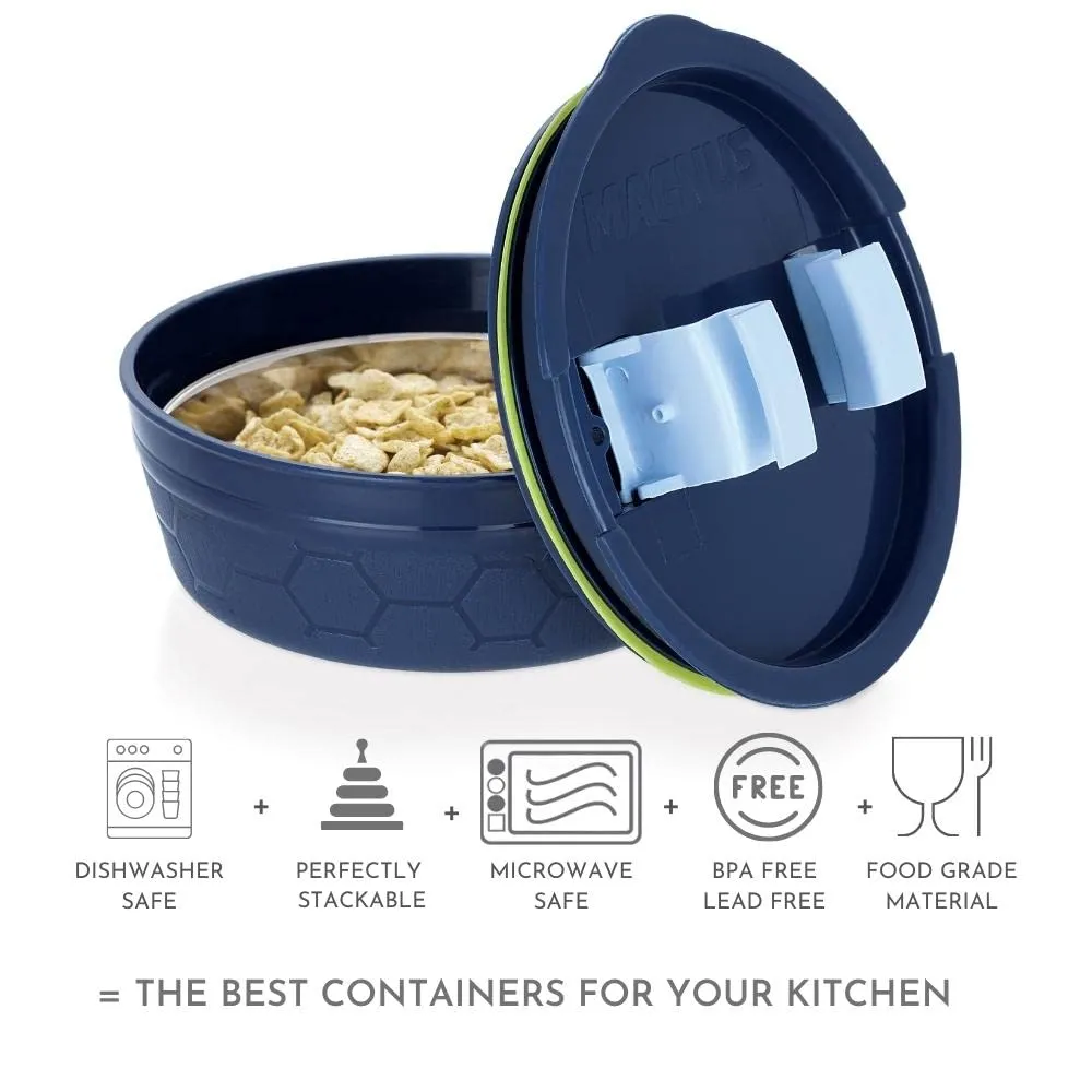 Magnus Microwave Safe Stainless-Steel Steam Lock Kitchen Food Storage Containers with Lid (150 ML) Blue Set of 2