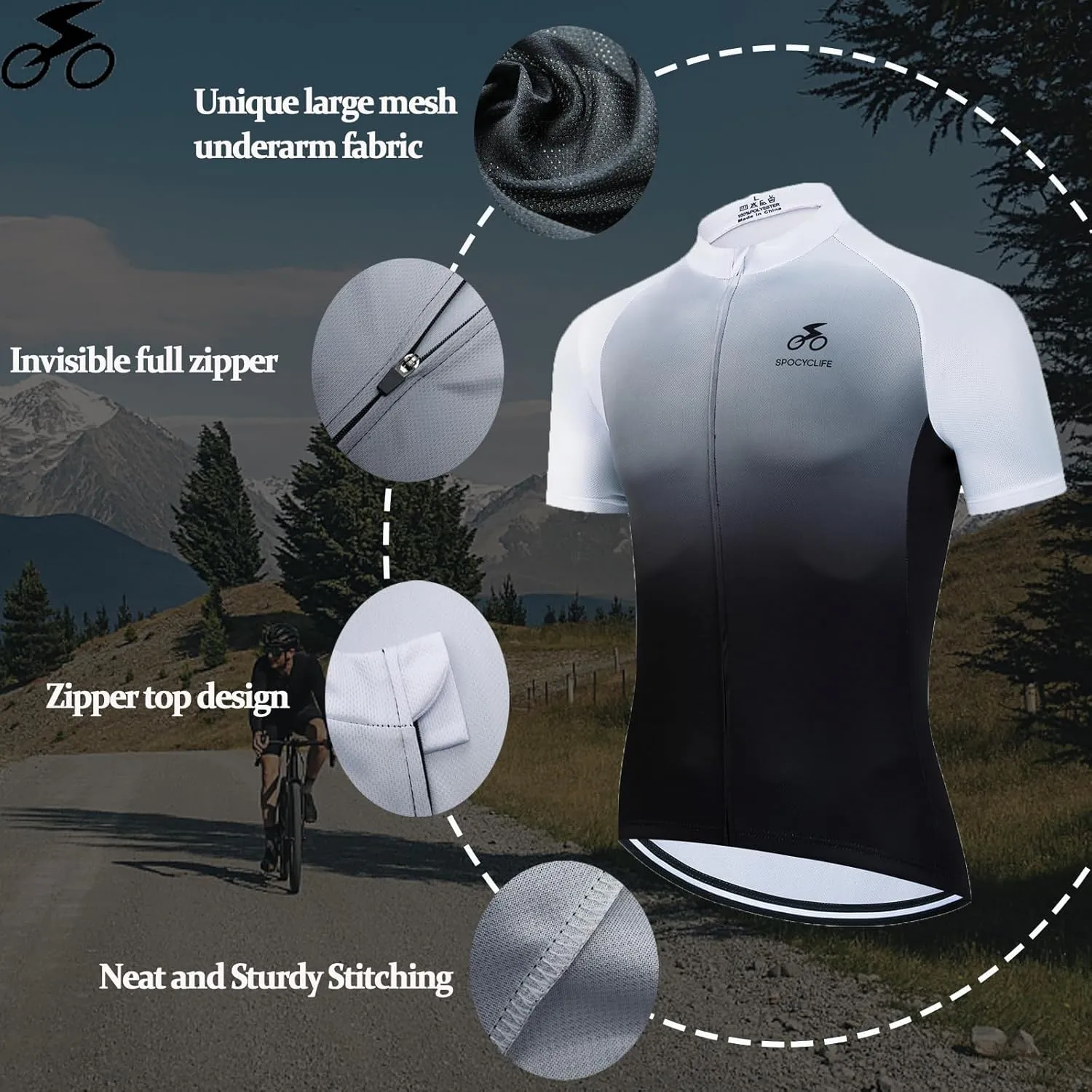 Men's Cycling Jersey Short Sleeve Bike Road Riding Biking Shirts Mountain Bike Jersey Mens 3 Elastic Back Pockets