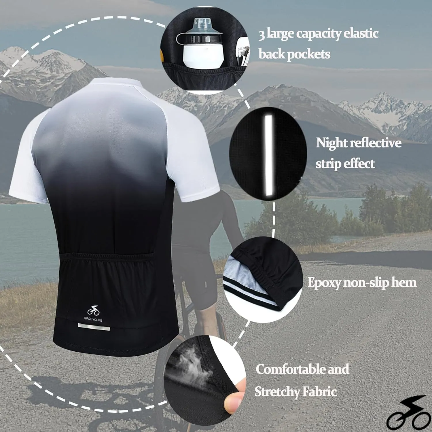 Men's Cycling Jersey Short Sleeve Bike Road Riding Biking Shirts Mountain Bike Jersey Mens 3 Elastic Back Pockets