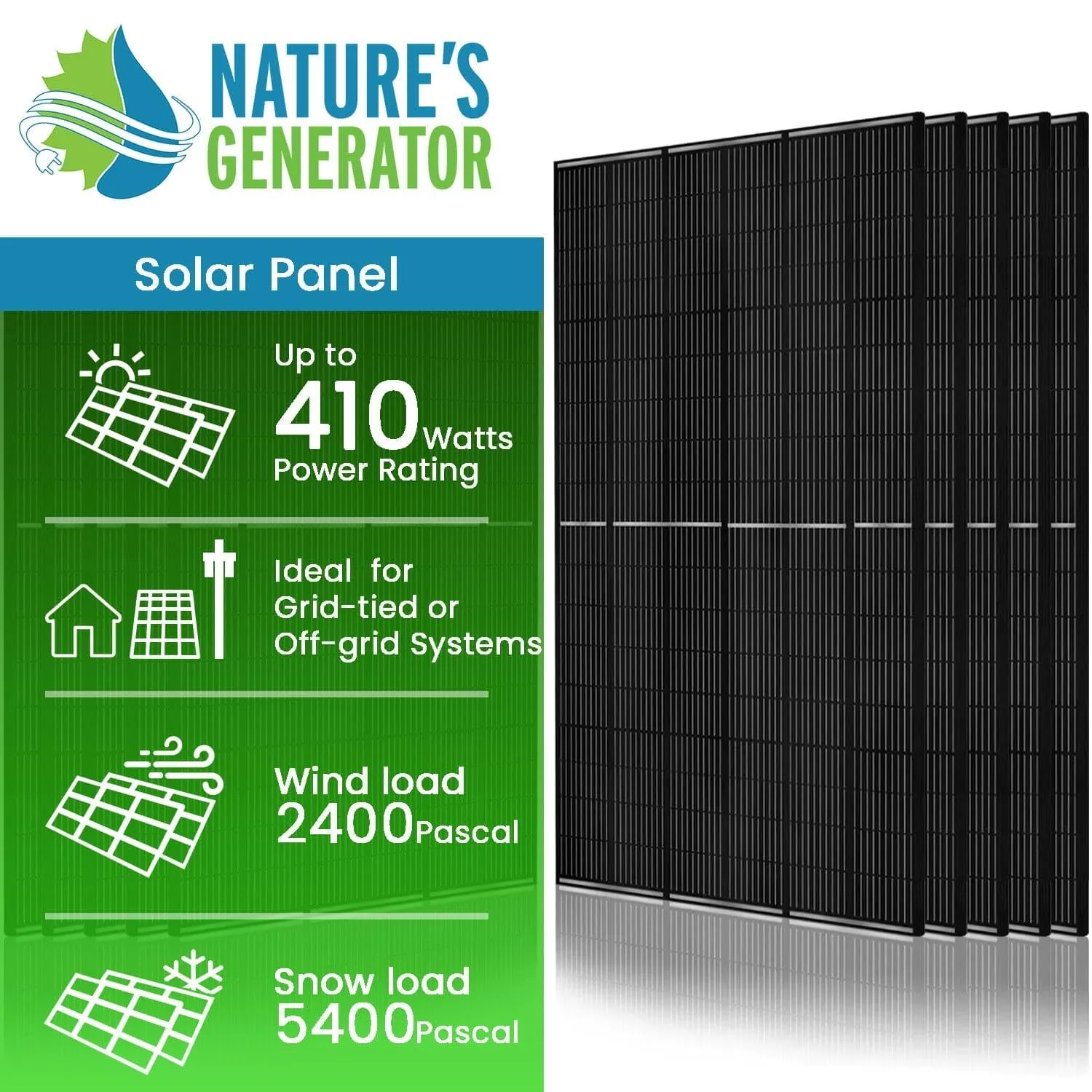 Nature's Generator - 410 Watt Monocrystalline Solar Panel (10 Pack)