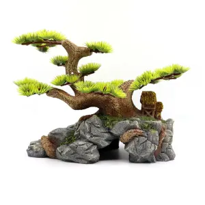 OMEM Aquarium Reptile Decorations for Rockery Pine Tree Windmill Succulent Cabin Terrarium Cottage Habitat Landscaping Ornament