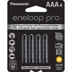 Panasonic BK4HCCA4BA Eneloop Pro AAA Rechargeable Ni-MH Batteries (950mAh, 4-Pack)