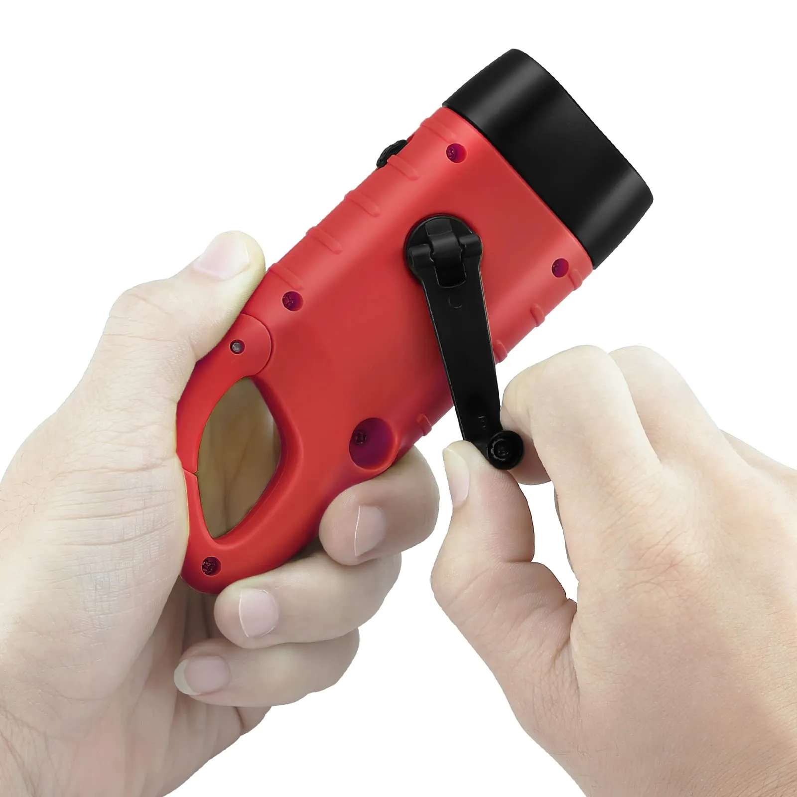 Simpeak 2-Pack Hand Crank Solar Powered Flashlight, Emergency Rechargeable LED Flashlight, Survival Flashlight, Quick Snap Carbiner Dynamo Flashlight Torch for Outdoor Sports, Red